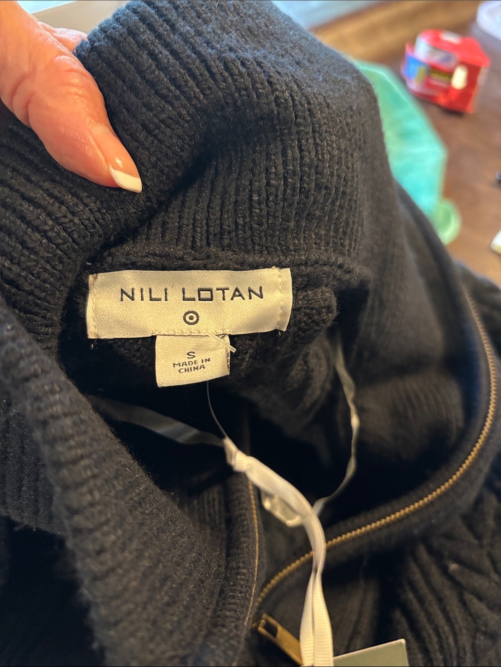 Nili Lotan for Target Black Cable-Knit Half-Zip Turtleneck Sweater, size S - Picture 6 of 7